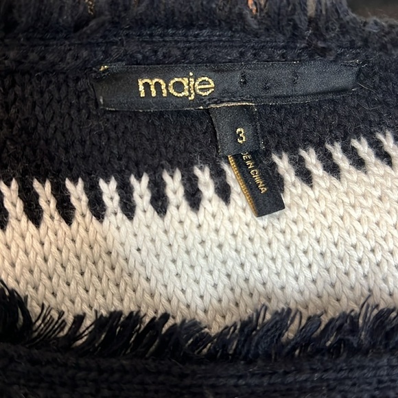 Maje Striped Knit Sweater with Fringe Size 3/40/L - Picture 11 of 12